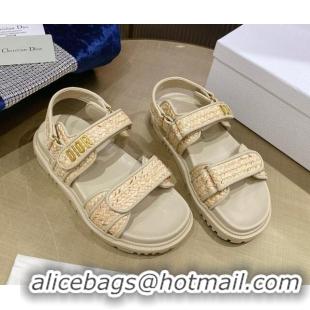 Low Price Dior DiorAct Raffia Flat Strap Sandals Beige 362011