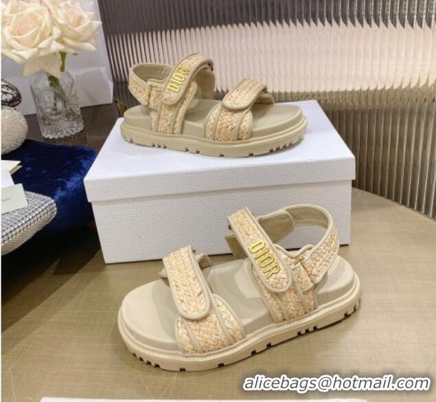 Low Price Dior DiorAct Raffia Flat Strap Sandals Beige 362011