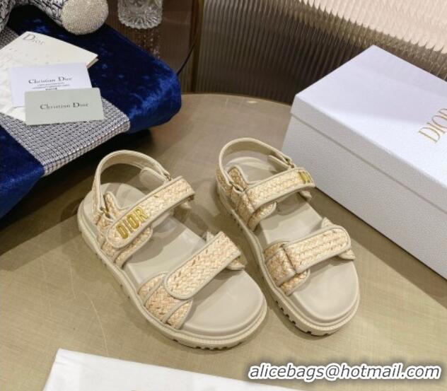 Low Price Dior DiorAct Raffia Flat Strap Sandals Beige 362011