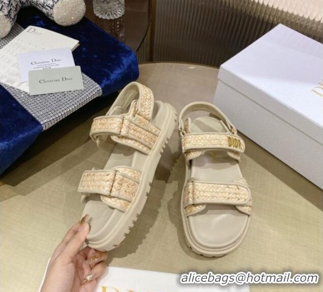 Low Price Dior DiorAct Raffia Flat Strap Sandals Beige 362011