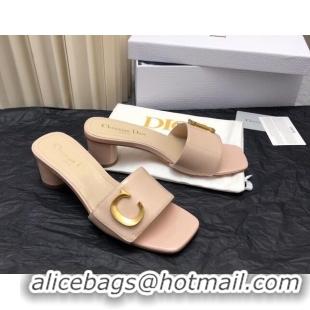 Sumptuous Dior C'est Dior Heeled Slide Sandals 4.5cm in Patent Leather with CD Letters Nude 703103