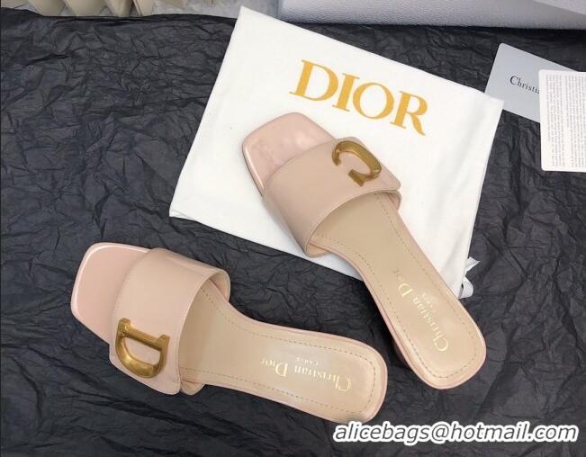 Sumptuous Dior C'est Dior Heeled Slide Sandals 4.5cm in Patent Leather with CD Letters Nude 703103