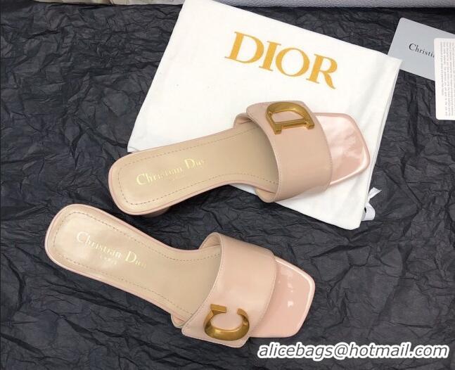 Sumptuous Dior C'est Dior Heeled Slide Sandals 4.5cm in Patent Leather with CD Letters Nude 703103