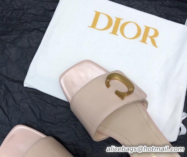 Sumptuous Dior C'est Dior Heeled Slide Sandals 4.5cm in Patent Leather with CD Letters Nude 703103