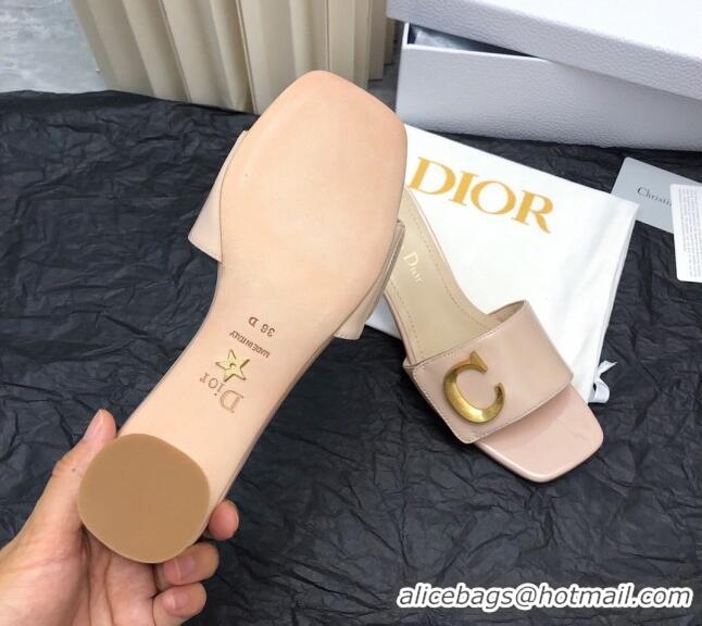 Sumptuous Dior C'est Dior Heeled Slide Sandals 4.5cm in Patent Leather with CD Letters Nude 703103