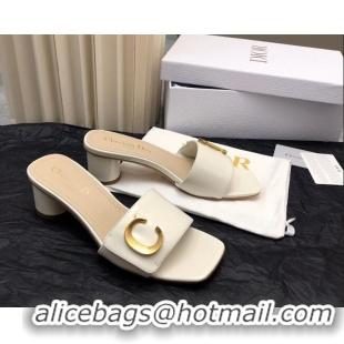 Hot Style Dior C'est Dior Heeled Slide Sandals 4.5cm in Patent Leather with CD Letters White 703104