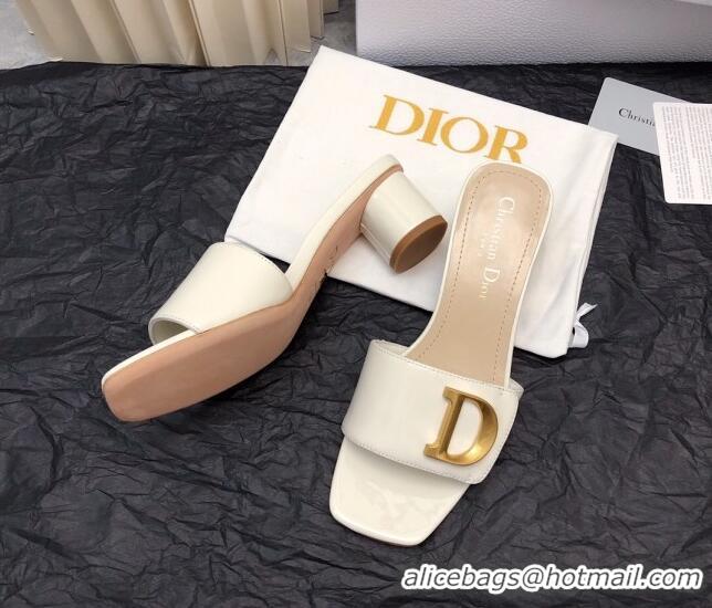 Hot Style Dior C'est Dior Heeled Slide Sandals 4.5cm in Patent Leather with CD Letters White 703104