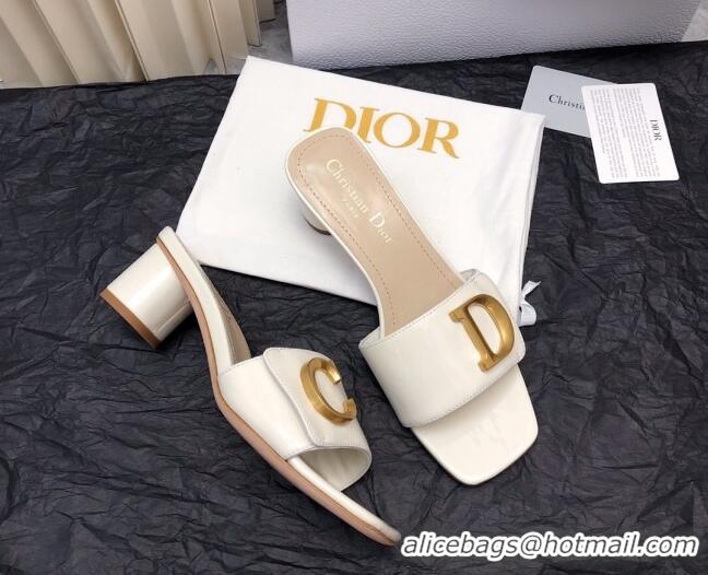 Hot Style Dior C'est Dior Heeled Slide Sandals 4.5cm in Patent Leather with CD Letters White 703104