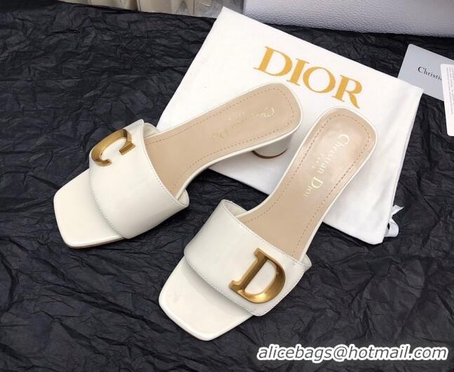 Hot Style Dior C'est Dior Heeled Slide Sandals 4.5cm in Patent Leather with CD Letters White 703104