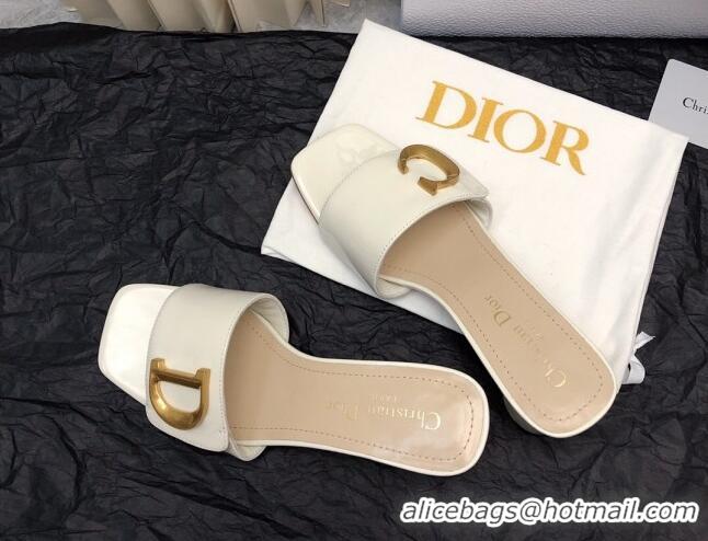 Hot Style Dior C'est Dior Heeled Slide Sandals 4.5cm in Patent Leather with CD Letters White 703104