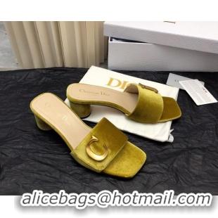 Best Grade Dior C'est Dior Heeled Slide Sandals 4.5cm in Velvet with CD Letters Gold 703105