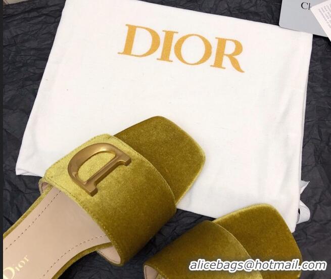 Best Grade Dior C'est Dior Heeled Slide Sandals 4.5cm in Velvet with CD Letters Gold 703105