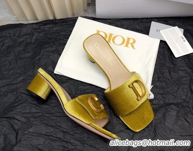 Best Grade Dior C'est Dior Heeled Slide Sandals 4.5cm in Velvet with CD Letters Gold 703105