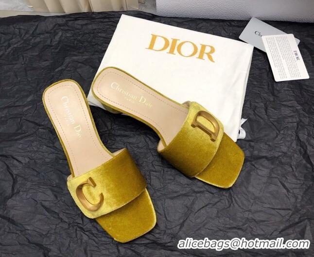 Best Grade Dior C'est Dior Heeled Slide Sandals 4.5cm in Velvet with CD Letters Gold 703105