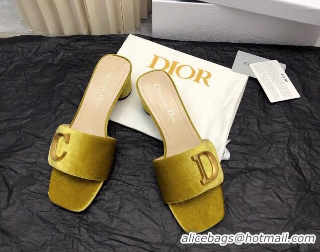 Best Grade Dior C'est Dior Heeled Slide Sandals 4.5cm in Velvet with CD Letters Gold 703105