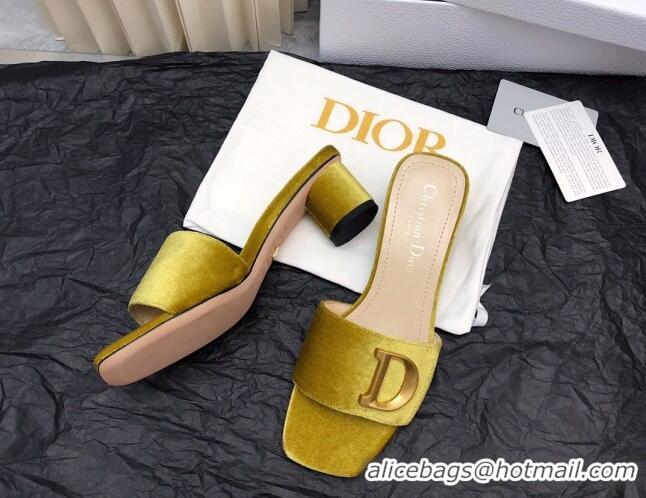 Best Grade Dior C'est Dior Heeled Slide Sandals 4.5cm in Velvet with CD Letters Gold 703105