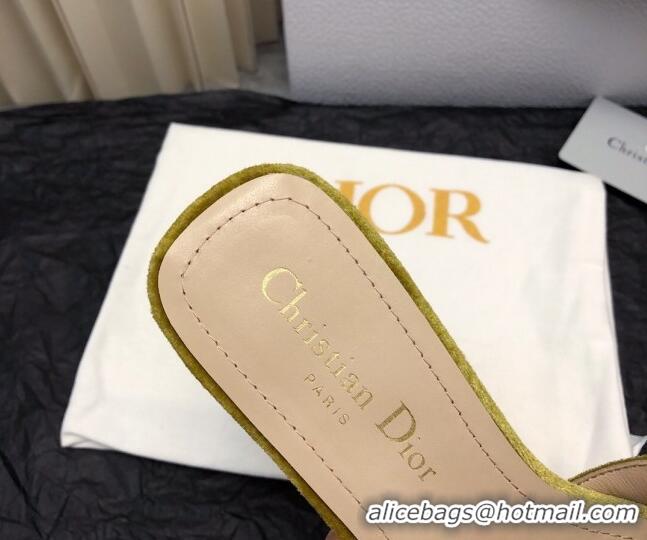 Best Grade Dior C'est Dior Heeled Slide Sandals 4.5cm in Velvet with CD Letters Gold 703105