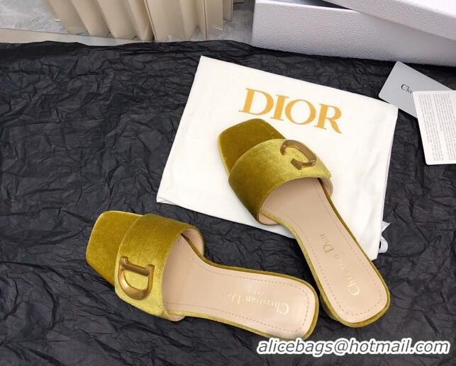 Best Grade Dior C'est Dior Heeled Slide Sandals 4.5cm in Velvet with CD Letters Gold 703105