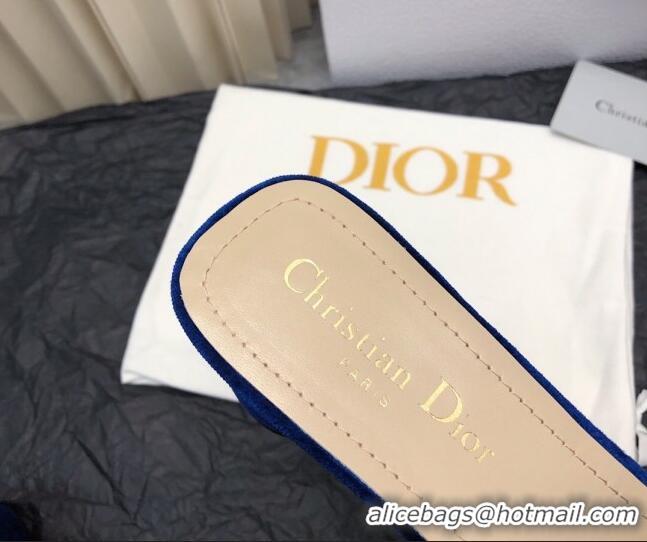 Duplicate Dior C'est Dior Heeled Slide Sandals 4.5cm in Velvet with CD Letters Royal Blue 703106