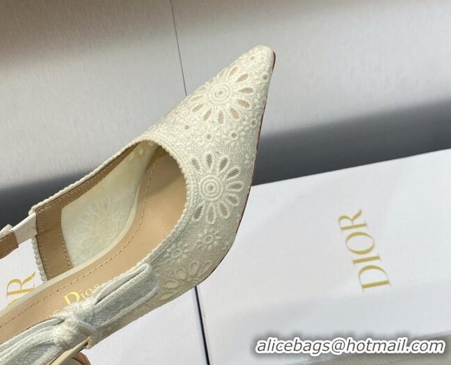 Most Popular Dior J'Adior Slingback Pumps 6.5cm in White Canvas Embroidered with Saint-Gall Motif 071076