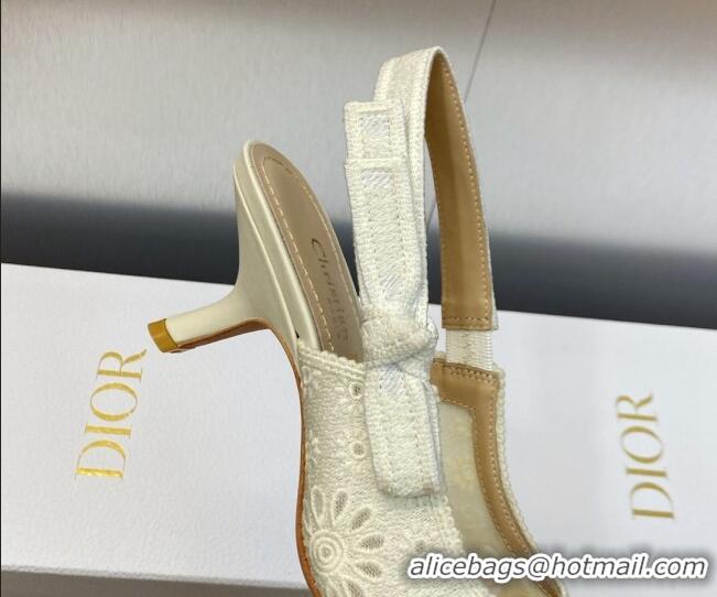 Most Popular Dior J'Adior Slingback Pumps 6.5cm in White Canvas Embroidered with Saint-Gall Motif 071076