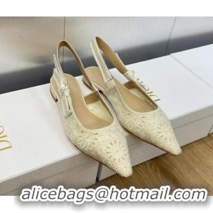 1:1 aaaaa Dior J'Adior Slingback Flat in White Canvas Embroidered with Saint-Gall Motif 071077