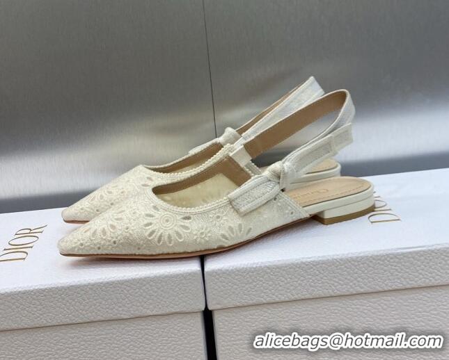 1:1 aaaaa Dior J'Adior Slingback Flat in White Canvas Embroidered with Saint-Gall Motif 071077