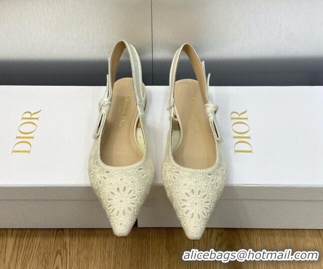 1:1 aaaaa Dior J'Adior Slingback Flat in White Canvas Embroidered with Saint-Gall Motif 071077