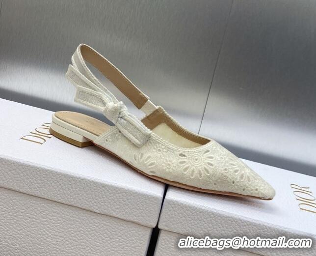 1:1 aaaaa Dior J'Adior Slingback Flat in White Canvas Embroidered with Saint-Gall Motif 071077