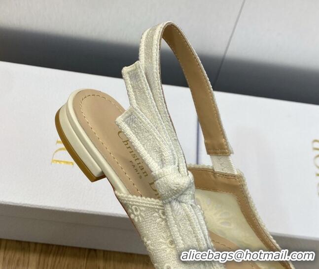 1:1 aaaaa Dior J'Adior Slingback Flat in White Canvas Embroidered with Saint-Gall Motif 071077