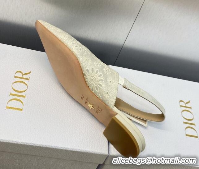 1:1 aaaaa Dior J'Adior Slingback Flat in White Canvas Embroidered with Saint-Gall Motif 071077