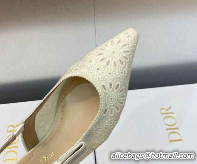 1:1 aaaaa Dior J'Adior Slingback Flat in White Canvas Embroidered with Saint-Gall Motif 071077