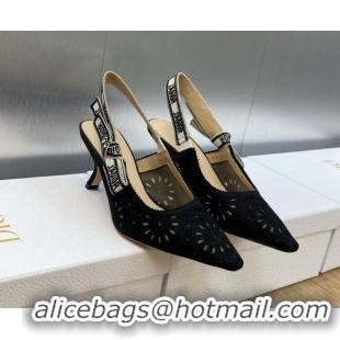 Best Product Dior J'Adior Slingback Pumps 6.5cm in Black Canvas Embroidered with Saint-Gall Motif 3071079