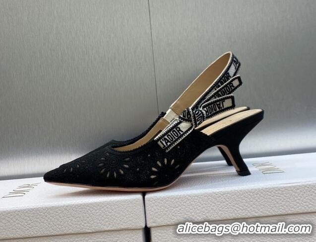 Best Product Dior J'Adior Slingback Pumps 6.5cm in Black Canvas Embroidered with Saint-Gall Motif 3071079