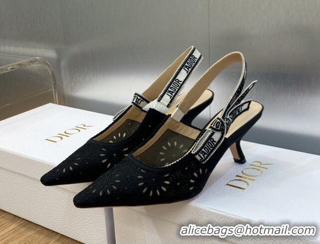 Best Product Dior J'Adior Slingback Pumps 6.5cm in Black Canvas Embroidered with Saint-Gall Motif 3071079