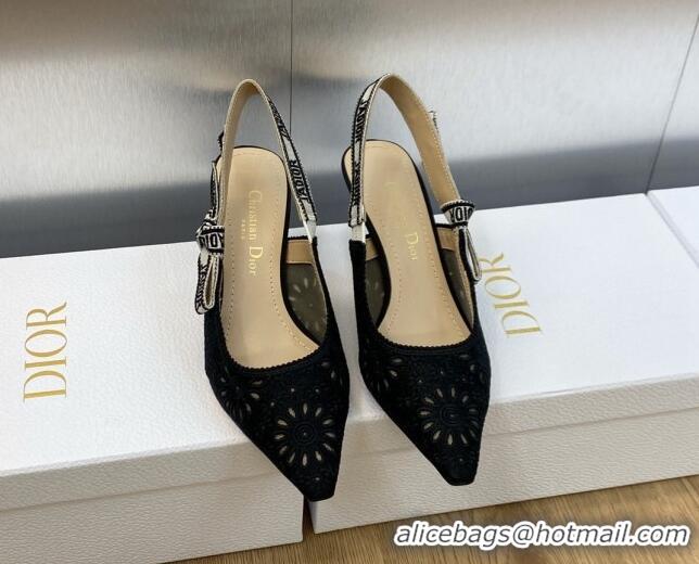 Best Product Dior J'Adior Slingback Pumps 6.5cm in Black Canvas Embroidered with Saint-Gall Motif 3071079