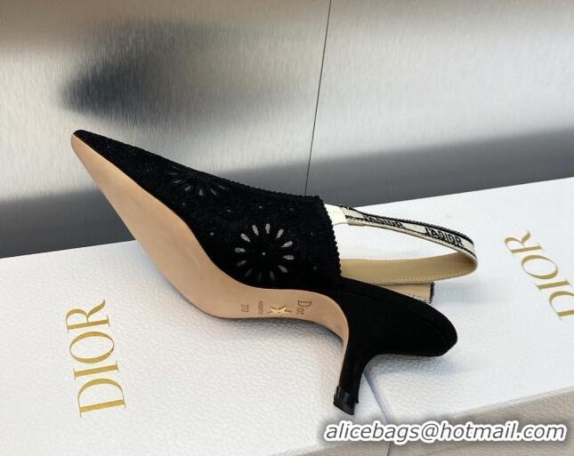 Best Product Dior J'Adior Slingback Pumps 6.5cm in Black Canvas Embroidered with Saint-Gall Motif 3071079