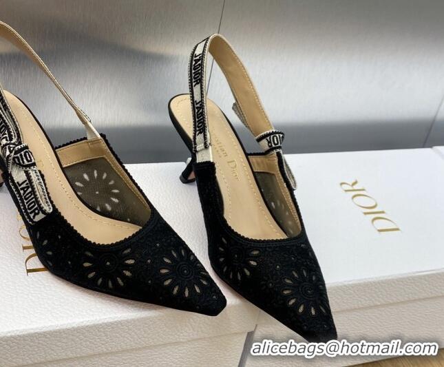 Best Product Dior J'Adior Slingback Pumps 6.5cm in Black Canvas Embroidered with Saint-Gall Motif 3071079