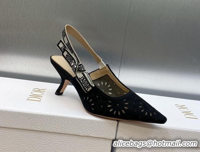 Best Product Dior J'Adior Slingback Pumps 6.5cm in Black Canvas Embroidered with Saint-Gall Motif 3071079