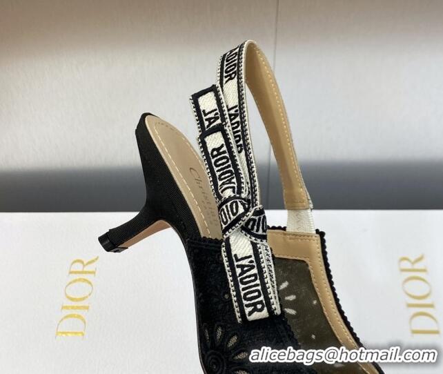 Best Product Dior J'Adior Slingback Pumps 6.5cm in Black Canvas Embroidered with Saint-Gall Motif 3071079