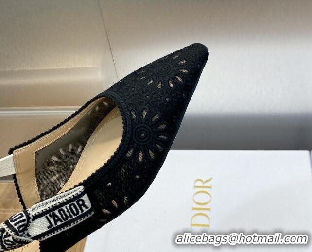 Good Looking Dior J'Adior Slingback Flat in Black Canvas Embroidered with Saint-Gall Motif 071080