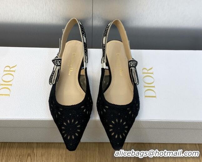 Good Looking Dior J'Adior Slingback Flat in Black Canvas Embroidered with Saint-Gall Motif 071080