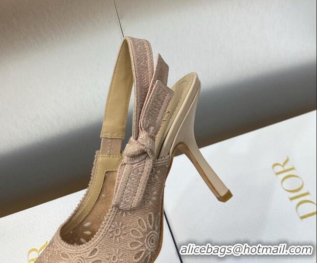 Durable Dior J'Adior Slingback Pumps 9.5cm in Nude Canvas Embroidered with Saint-Gall Motif 071084