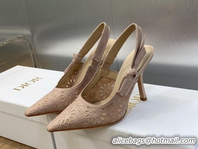 Durable Dior J'Adior Slingback Pumps 9.5cm in Nude Canvas Embroidered with Saint-Gall Motif 071084