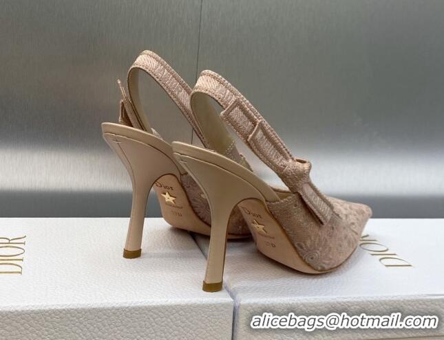 Durable Dior J'Adior Slingback Pumps 9.5cm in Nude Canvas Embroidered with Saint-Gall Motif 071084