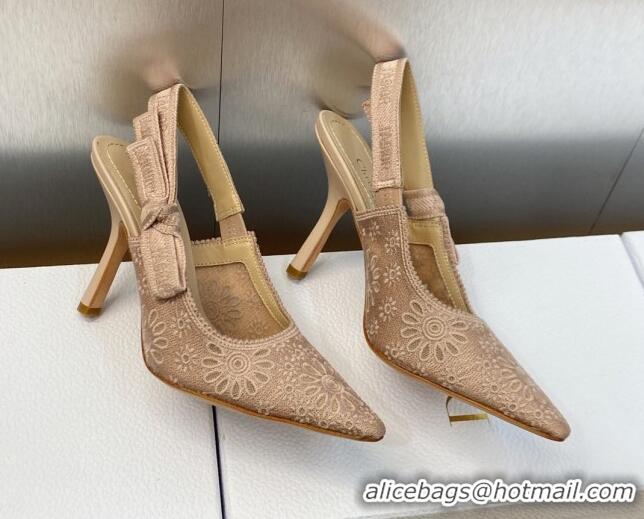 Durable Dior J'Adior Slingback Pumps 9.5cm in Nude Canvas Embroidered with Saint-Gall Motif 071084