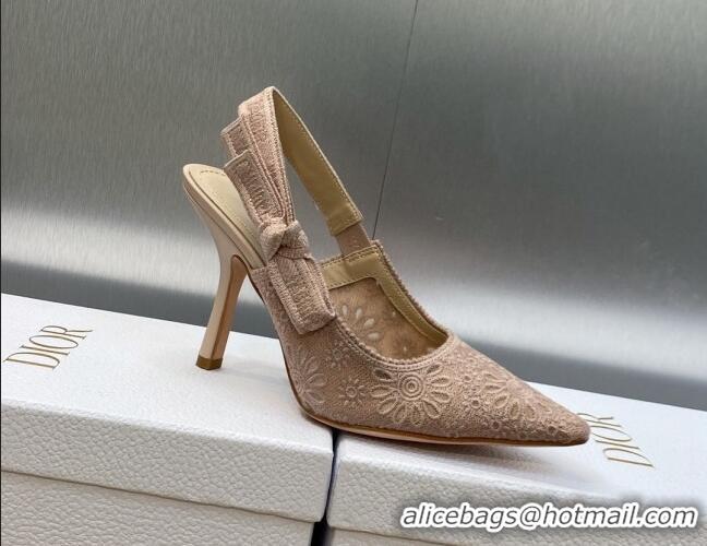 Durable Dior J'Adior Slingback Pumps 9.5cm in Nude Canvas Embroidered with Saint-Gall Motif 071084