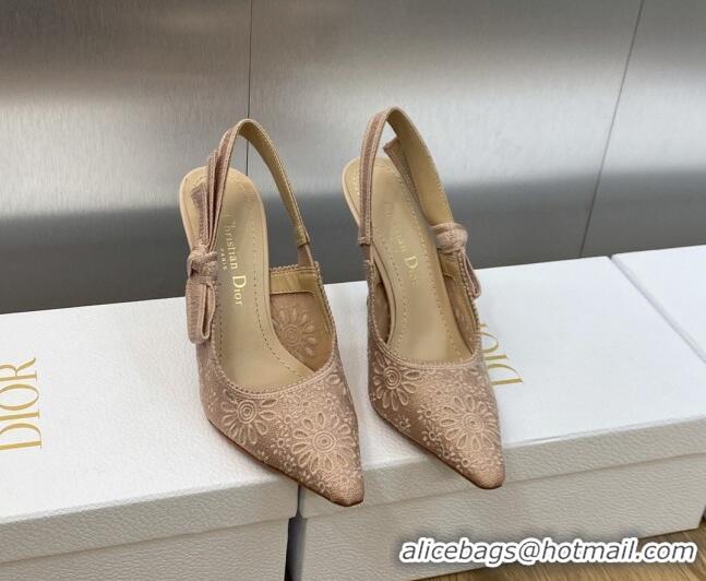 Durable Dior J'Adior Slingback Pumps 9.5cm in Nude Canvas Embroidered with Saint-Gall Motif 071084