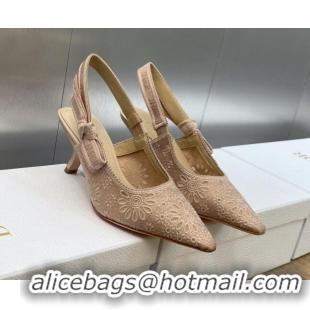 Best Price Dior J'Adior Slingback Pumps 6.5cm in Nude Canvas Embroidered with Saint-Gall Motif 071085