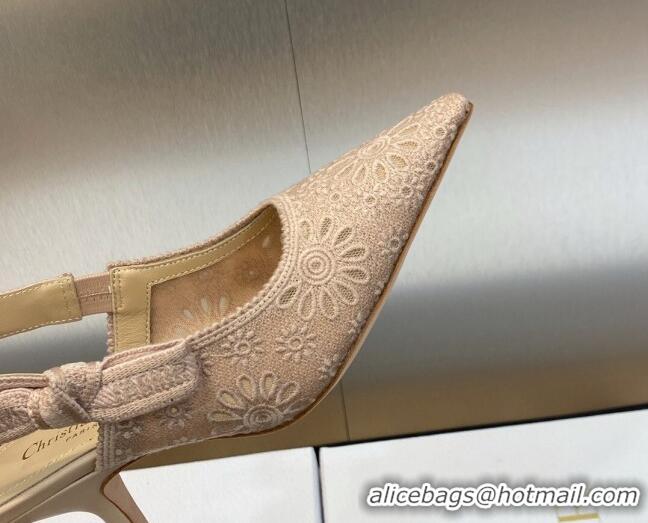 Best Price Dior J'Adior Slingback Pumps 6.5cm in Nude Canvas Embroidered with Saint-Gall Motif 071085